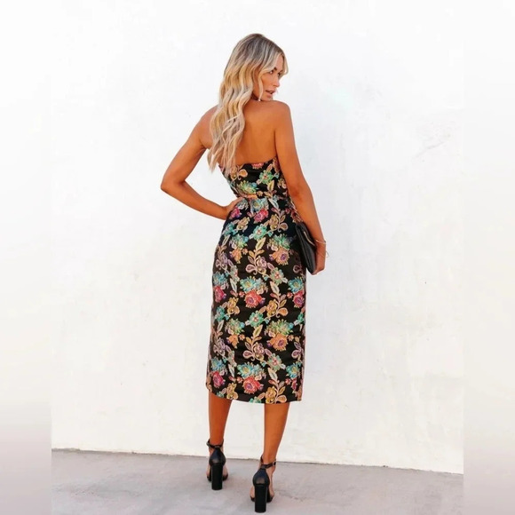 Vici Olia Ganni Jacquard Strapless Midi Dress Black NWT Wedding Party Guest - Picture 6 of 11